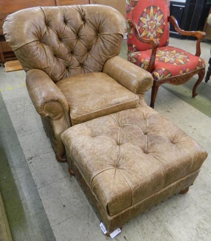 Flexsteel Leather Chair and Ottoman - Chair 37" x 38" x 40": See Photos For Condition and Details