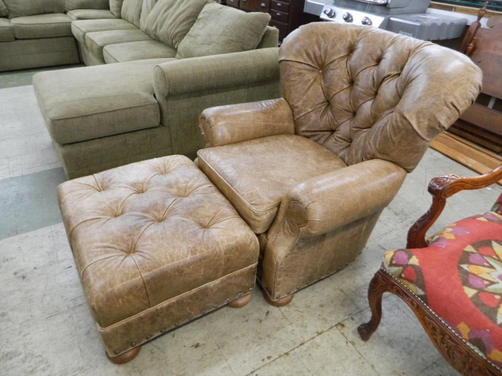 Flexsteel Leather Chair and Ottoman - Chair 37" x 38" x 40" - 2