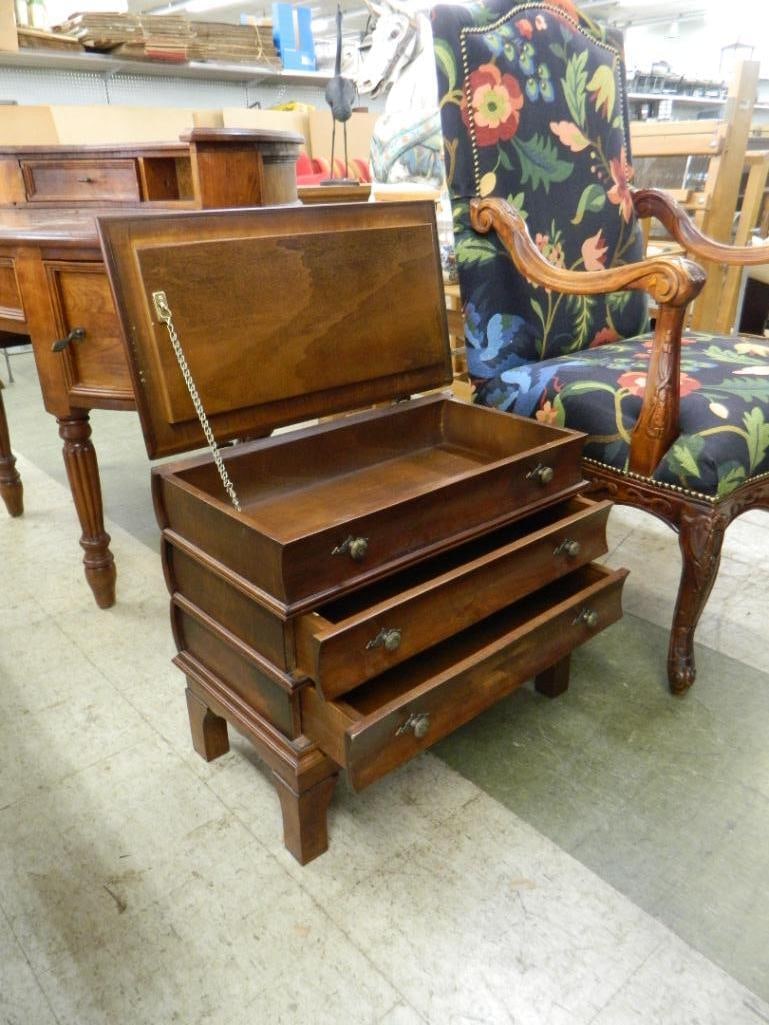 Vintage 2 Drawer Book Front Lift Top Miniature Chest - 19.5" x 23" x 13" - 2