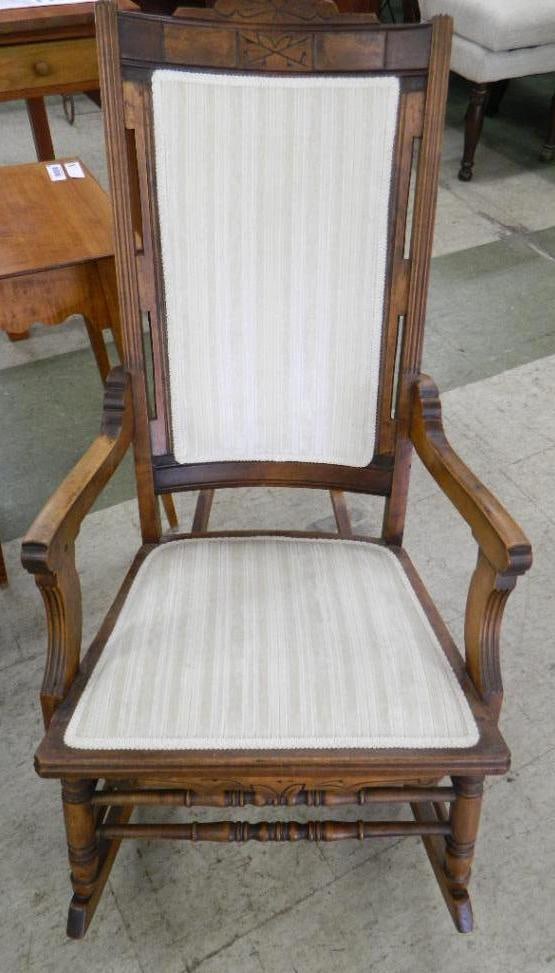 Vintage 1800s Upholstered Rocker - 39" x 22" x 35.5": See Photos For Condition and Details