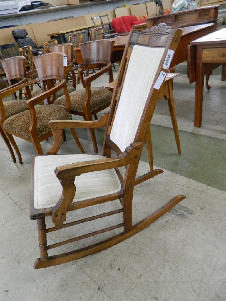 Vintage 1800s Upholstered Rocker - 39" x 22" x 35.5" - 3