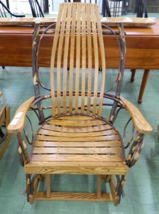 Amish Oak Natural Bent Wood Glider Chair - 42" x 27.5" x 32": See Photos For Condition and Details