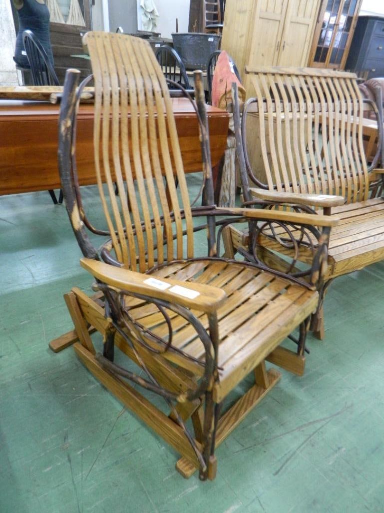 Amish Oak Natural Bent Wood Glider Chair - 42" x 27.5" x 32" - 2