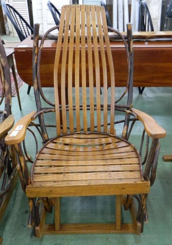 Amish Oak Natural Bent Wood Glider Chair - 42" x 27.5" x 32": See Photos For Condition and Details