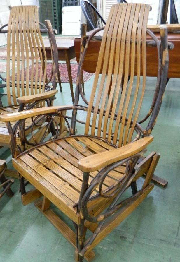 Amish Oak Natural Bent Wood Glider Chair - 42" x 27.5" x 32" - 2