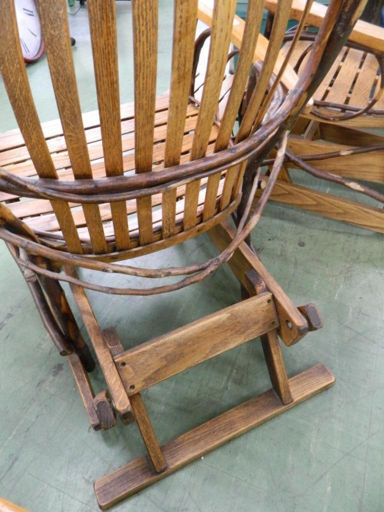 Amish Oak Natural Bent Wood Glider Chair - 42" x 27.5" x 32" - 3