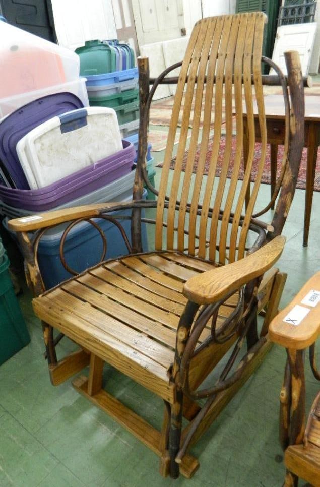 Amish Oak Natural Bent Wood Glider Chair - 42" x 27.5" x 32": See Photos For Condition and Details