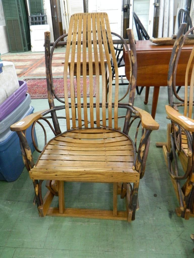 Amish Oak Natural Bent Wood Glider Chair - 42" x 27.5" x 32" - 2