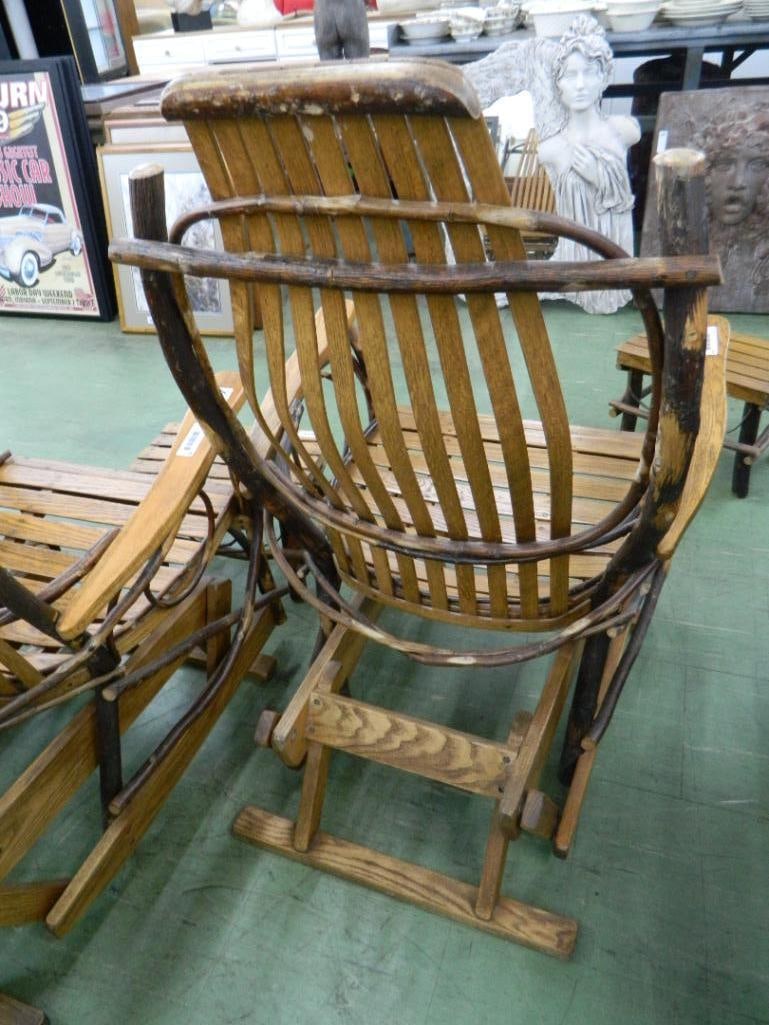Amish Oak Natural Bent Wood Glider Chair - 42" x 27.5" x 32" - 3