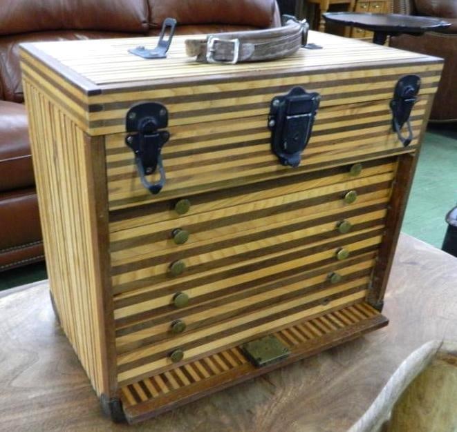 Vintage Layered Wood Tool Chest - Handle Has Issue - 14.5" x 16" x 10.5": See Photos For Condition and Details