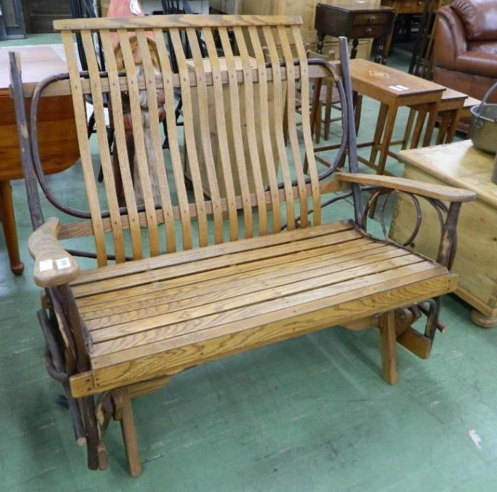 Amish Oak Natural Bent Wood Glider Settee - 40.5" x 48" x 31": See Photos For Condition and Details