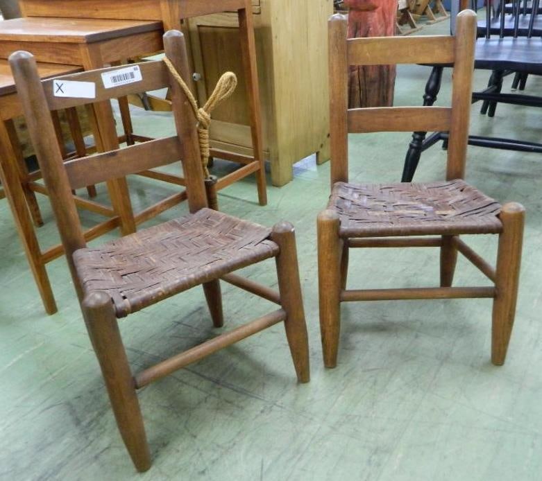 Pair of Vintage Childrens Ladder Back Chairs - Rush Seats - Each 24" x 14" x 11.5": See Photos For Condition and Details