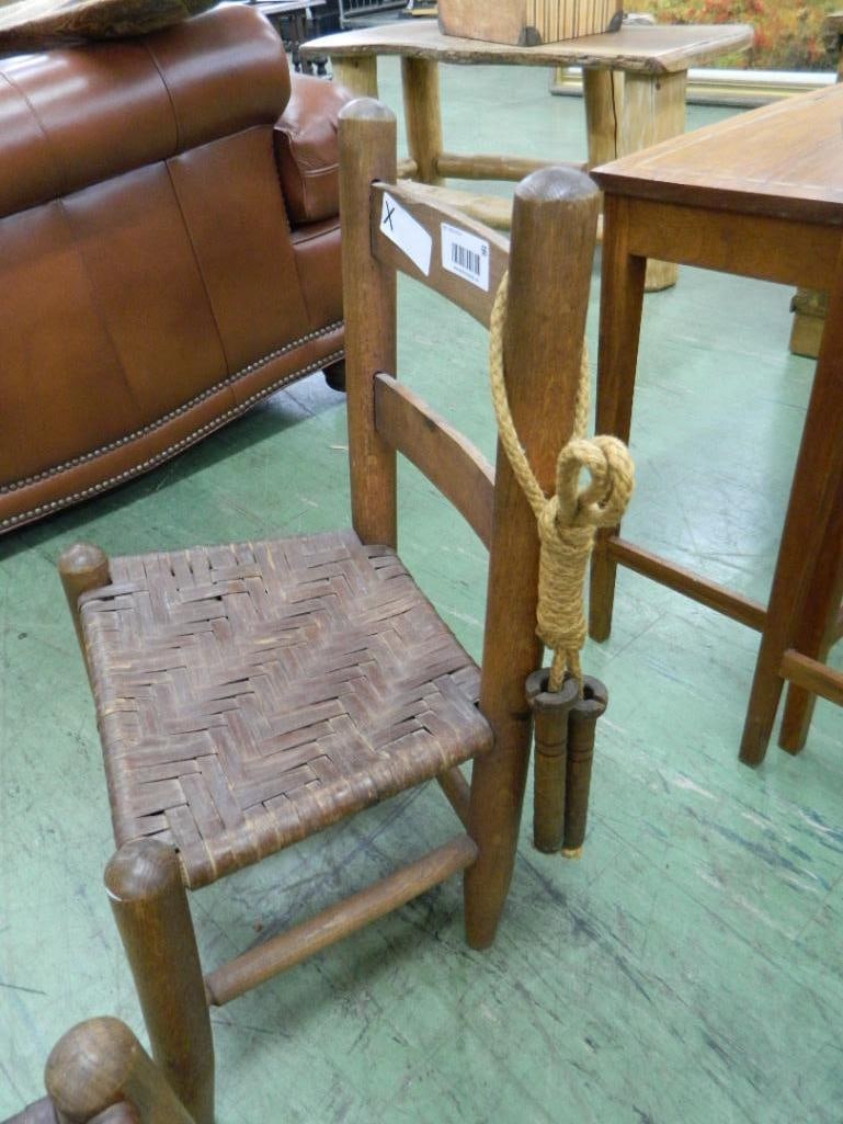Pair of Vintage Childrens Ladder Back Chairs - Rush Seats - Each 24" x 14" x 11.5" - 3