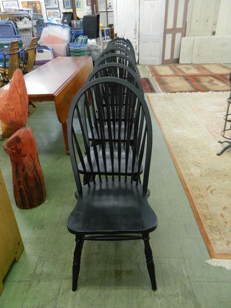 Group of 8 Black Painted Windsor Chairs - 2 Arm - 6 Side - Arm Chairs 41" x 21.5" x 24" - 2