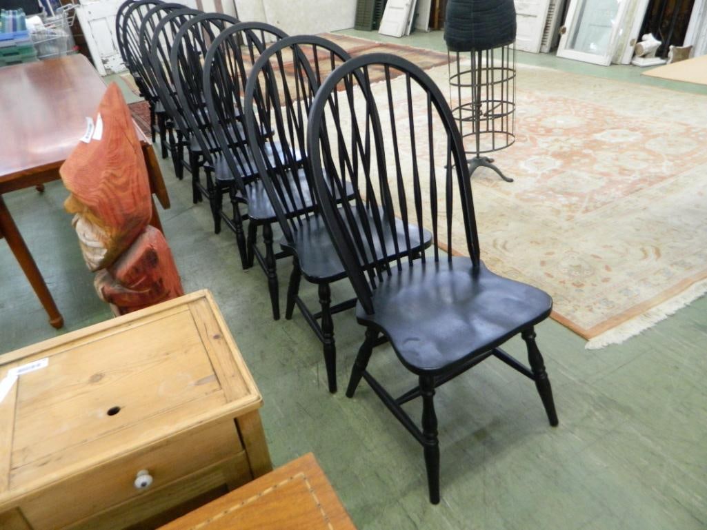 Group of 8 Black Painted Windsor Chairs - 2 Arm - 6 Side - Arm Chairs 41" x 21.5" x 24" - 3