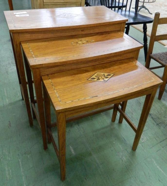 Inlaid Nesting Tables - Big One 25.5" x 25" x 13": See Photos For Condition and Details