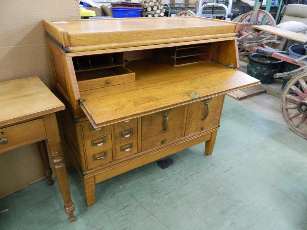 Oak Drop Front Desk with 8 Drawers - 40" x 41.5" x 20.5" - 3