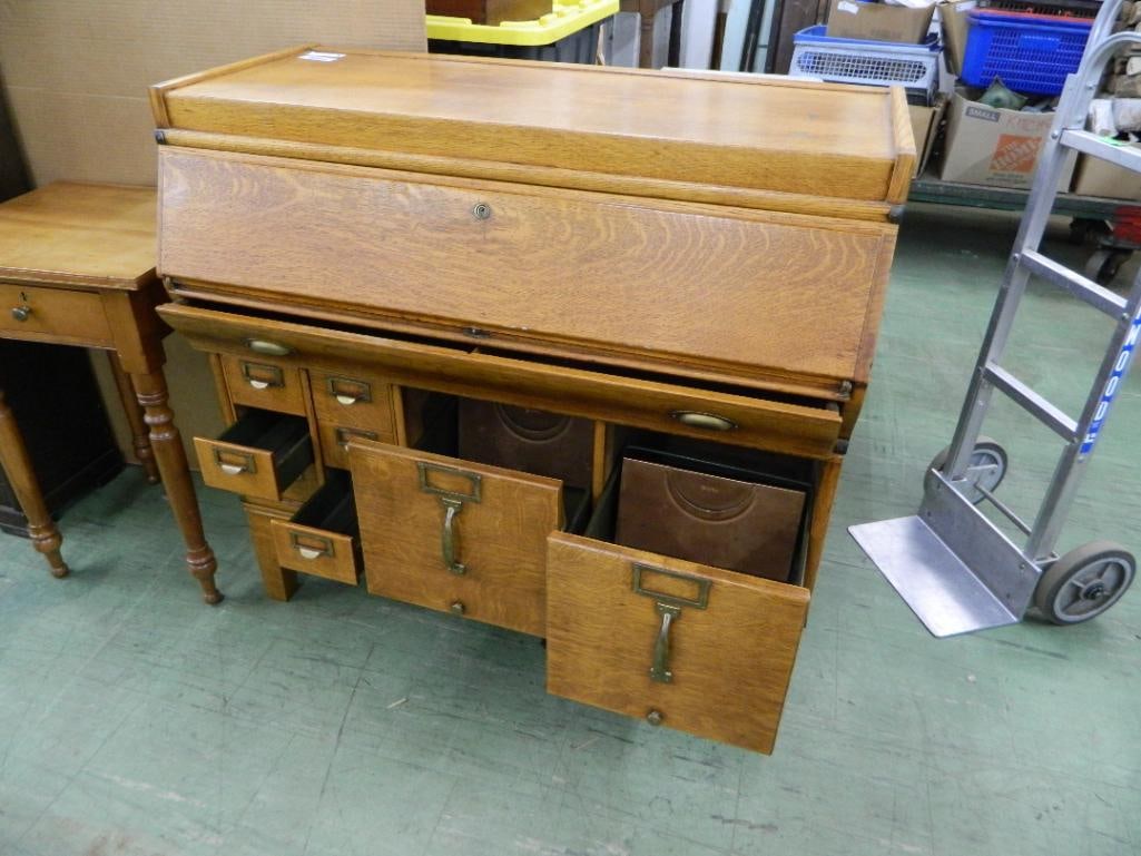 Oak Drop Front Desk with 8 Drawers - 40" x 41.5" x 20.5" - 5