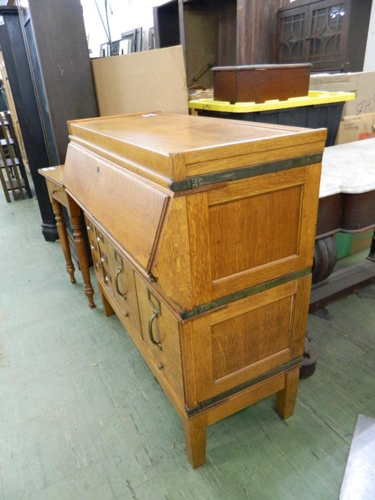 Oak Drop Front Desk with 8 Drawers - 40" x 41.5" x 20.5" - 6