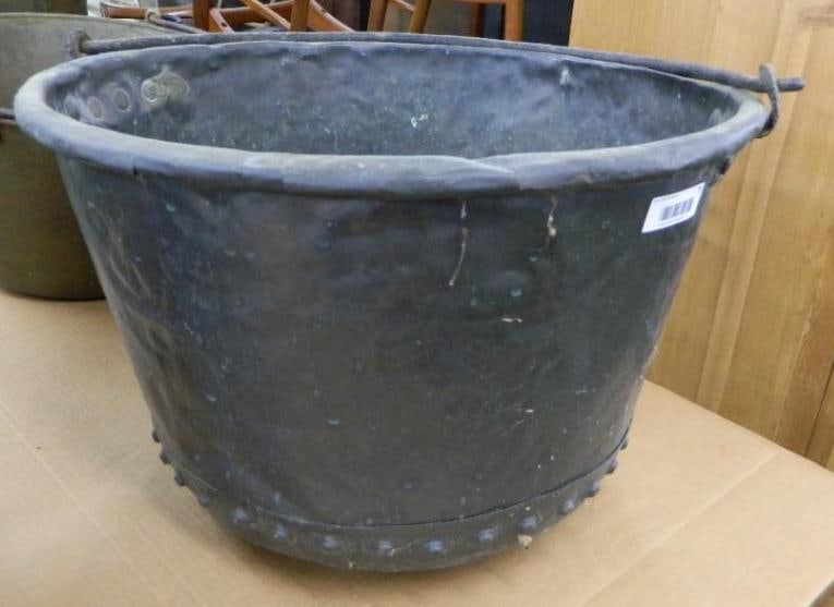 Copper Riveted Kettle with Handle - 16" x 27": See Photos For Condition and Details