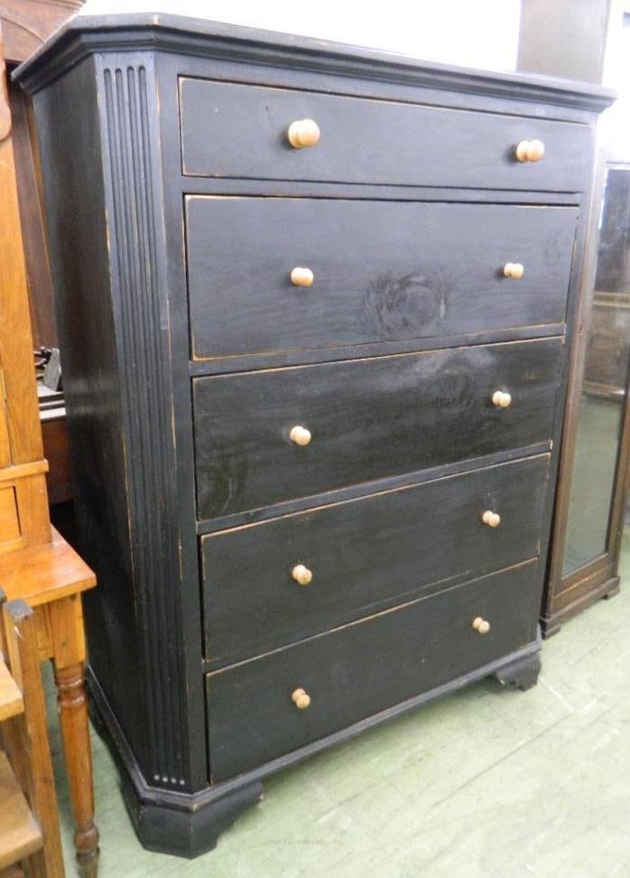 Newer Black Painted 5 Drawer Highboy Dresser - 64" x 48" x 23": See Photos For Condition and Details