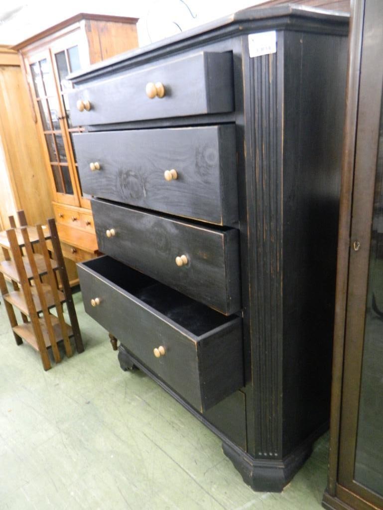 Newer Black Painted 5 Drawer Highboy Dresser - 64" x 48" x 23" - 2