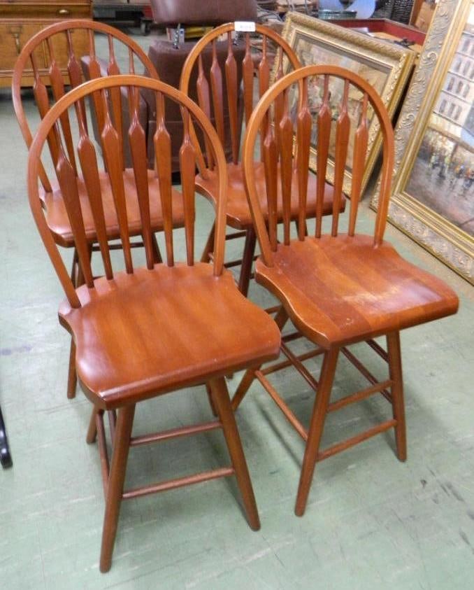 Group of 4 Swivel Windsor Back Counter Height Bar Stools - Each 41.5" x 16.5" x 17": See Photos For Condition and Details