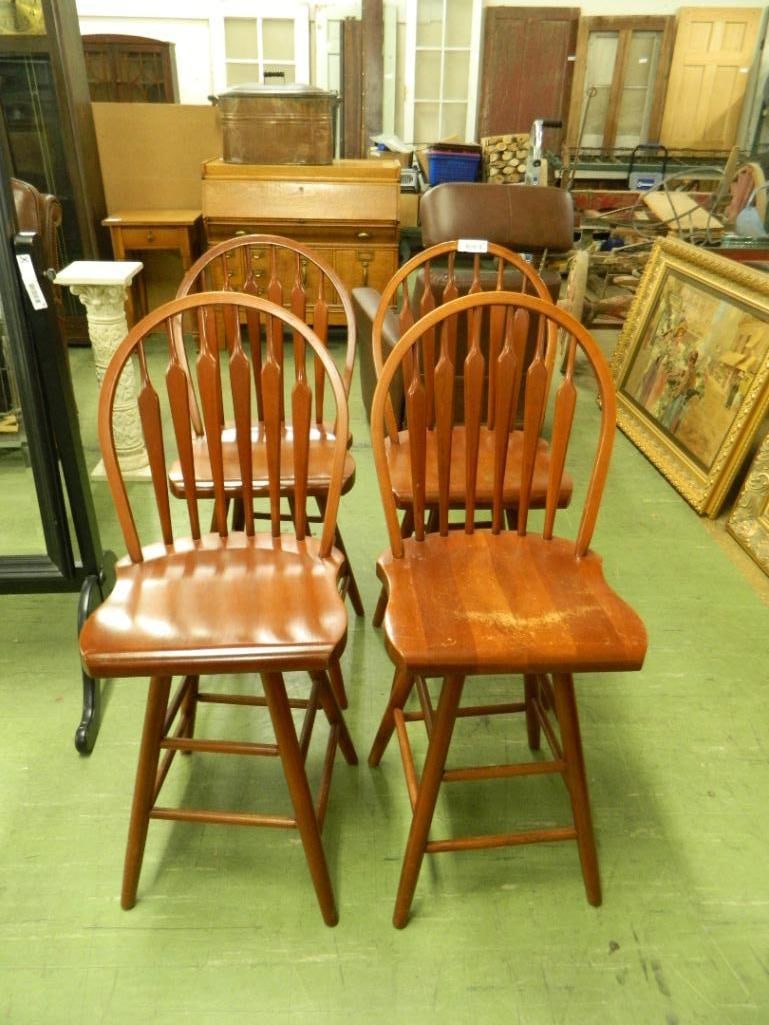 Group of 4 Swivel Windsor Back Counter Height Bar Stools - Each 41.5" x 16.5" x 17" - 2
