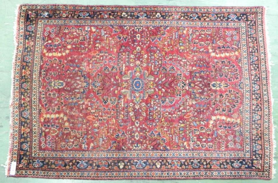 Wool Area Rug - Red and Blue - 57" x 39": See Photos For Condition and Details