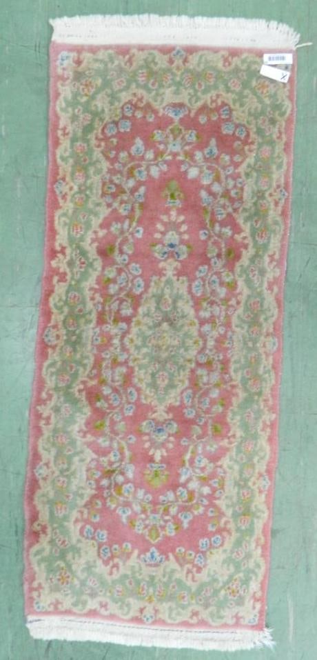 Wool Runner - Maroon Beige and Green - 57" x 23": See Photos For Condition and Details