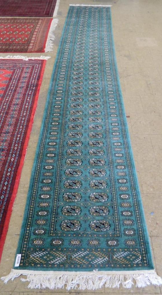 Runner - Teal Beige and White - 188" x 32": See Photos For Condition and Details