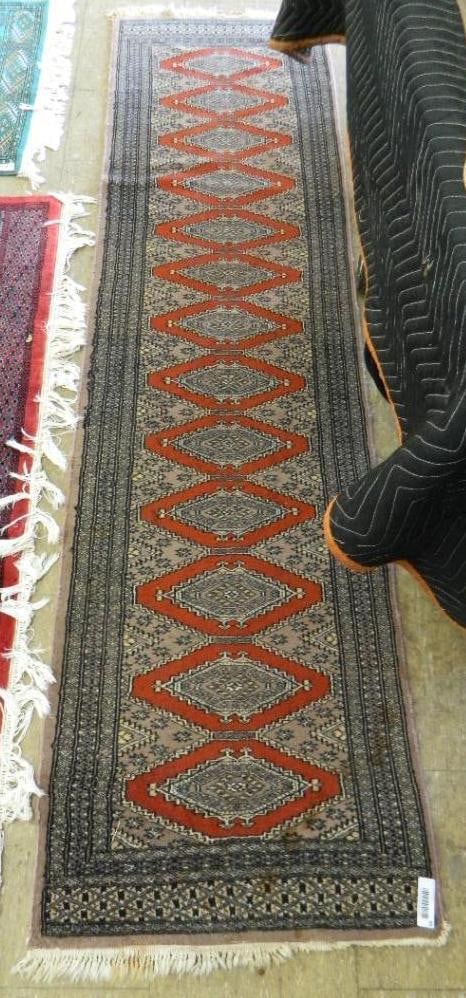 Runner - Navy Maroon and Beige - 97" x 25": See Photos For Condition and Details