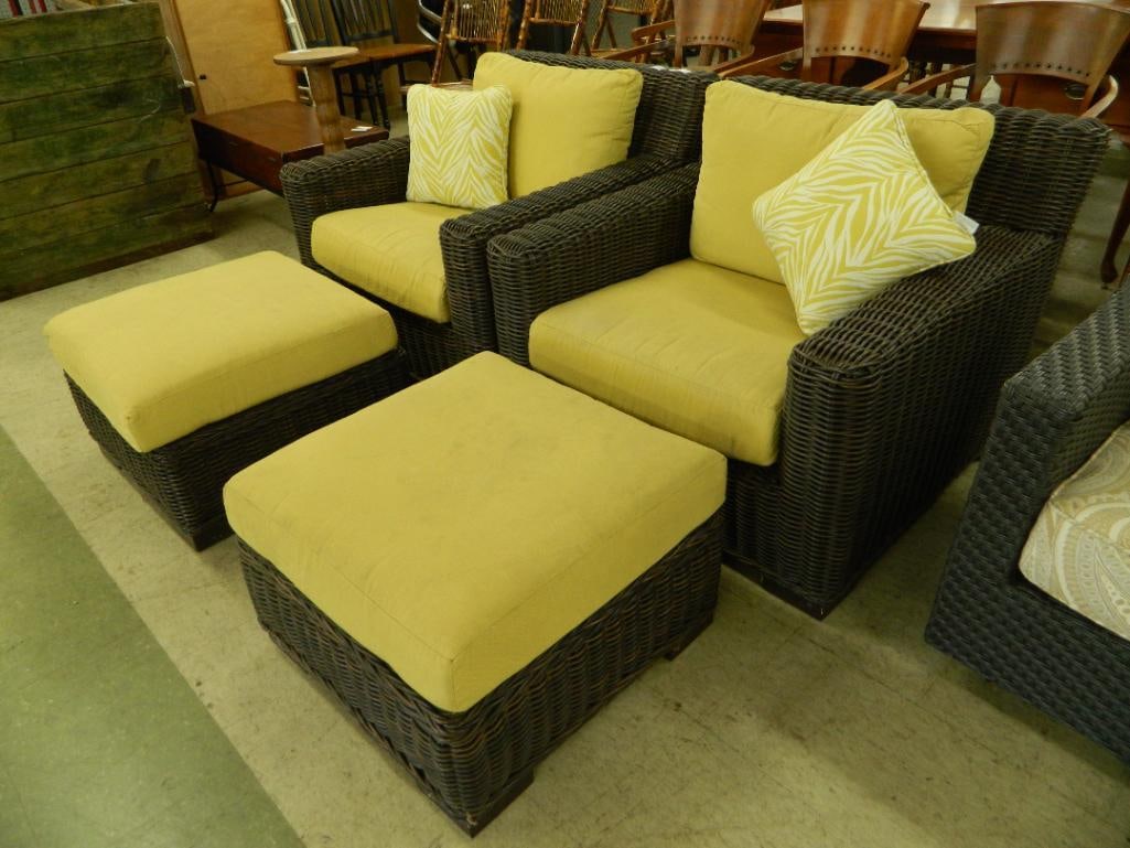 Pair of "Summer Classics" PVC Wicker Chairs and Ottomans - Chair 31" x 38.5" x 40" - 3