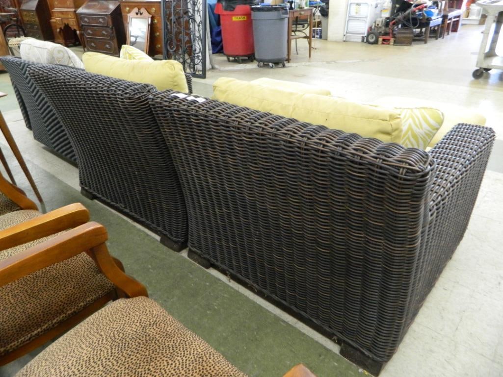Pair of "Summer Classics" PVC Wicker Chairs and Ottomans - Chair 31" x 38.5" x 40" - 4