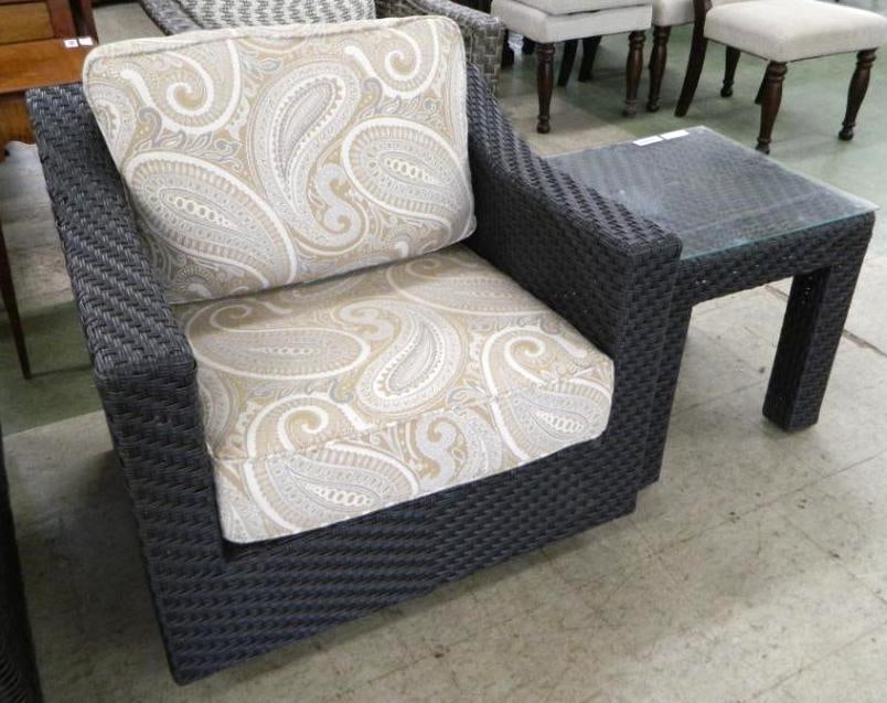 PVC Wicker Swivel Glider with Side Table - Chair 29" x 32" x 31": See Photos For Condition and Details