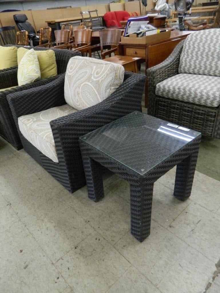 PVC Wicker Swivel Glider with Side Table - Chair 29" x 32" x 31" - 2