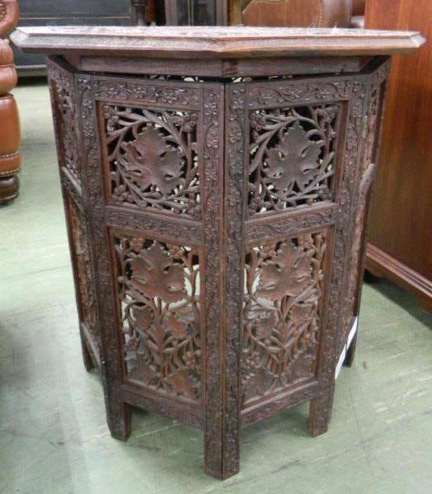Carved Middle Eastern Collapsible Table - 23" x 21" x 21": See Photos For Condition and Details