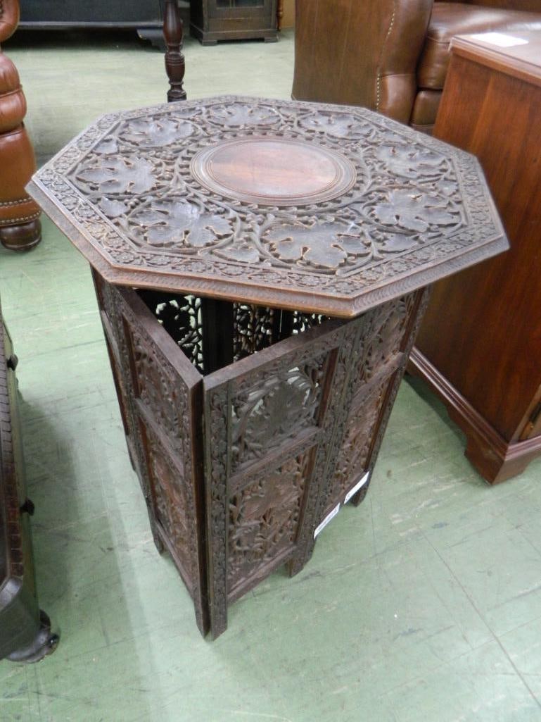 Carved Middle Eastern Collapsible Table - 23" x 21" x 21" - 3