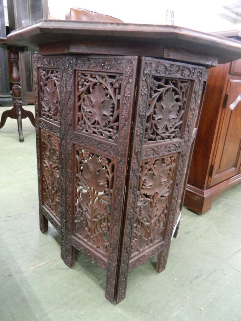 Carved Middle Eastern Collapsible Table - 23" x 21" x 21" - 4
