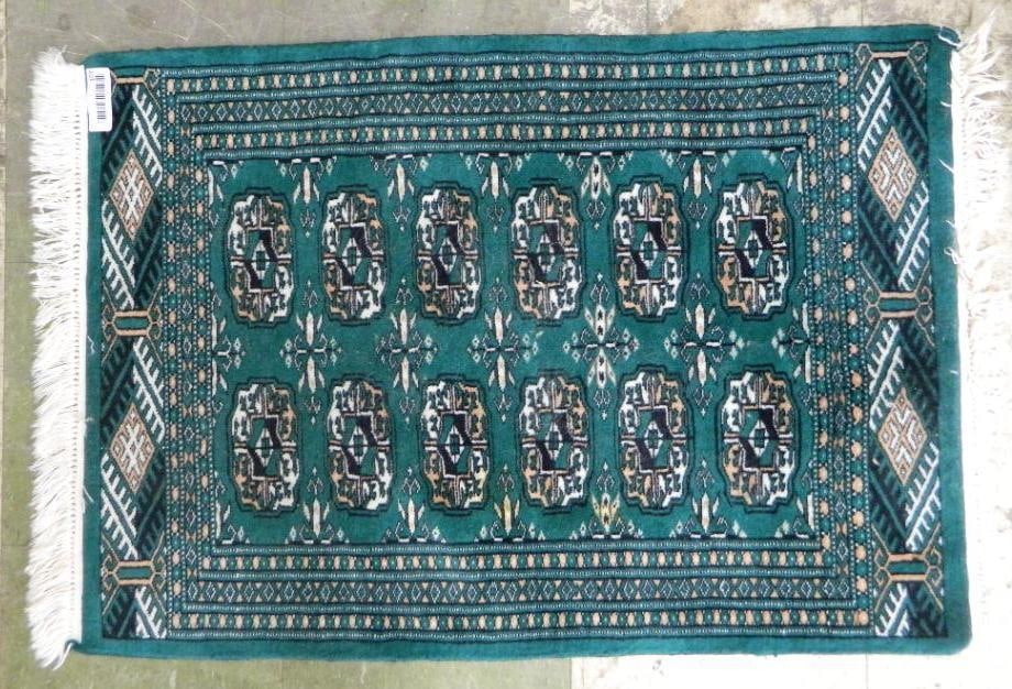 Small Area Rug - Teal Black and Cream - 41" x 25.5": See Photos For Condition and Details