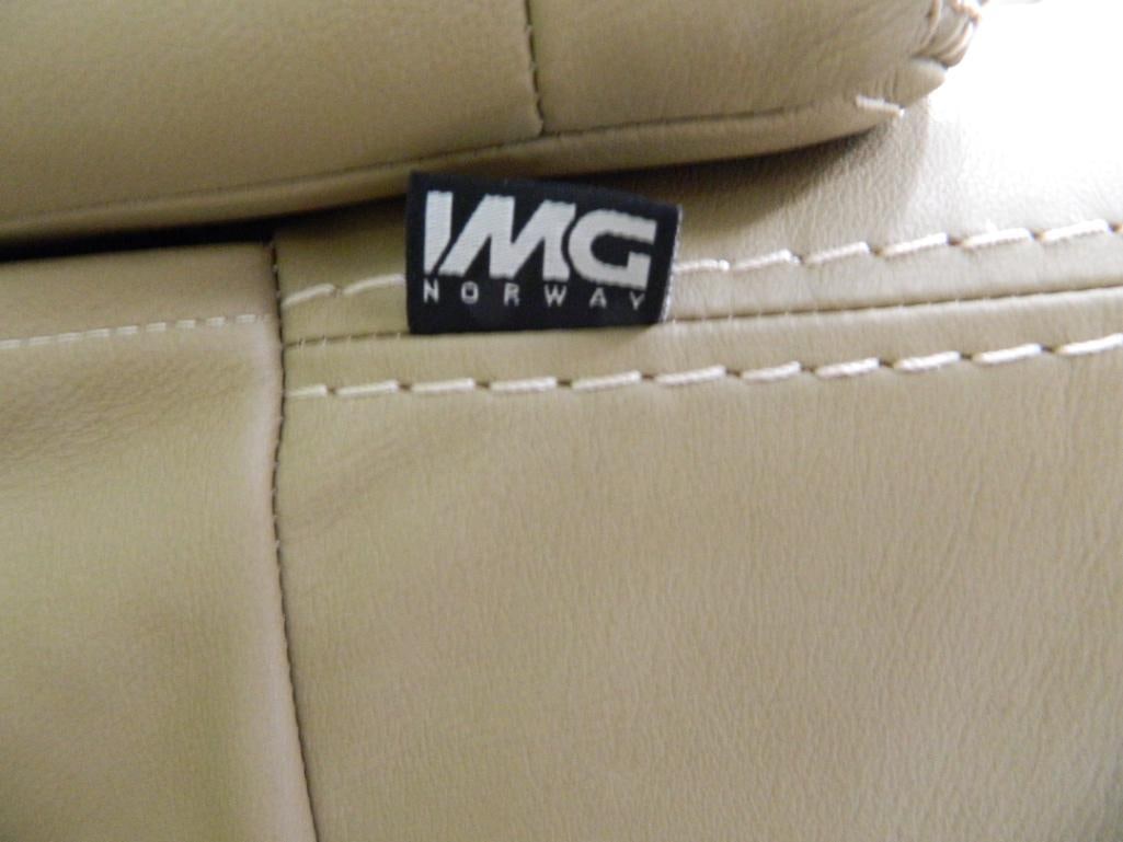 Pair of IMG Norway Beige Leather Reclining Swivel Rockers - Each 39" x 29.5" x 30" - 3