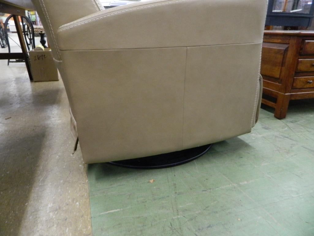 Pair of IMG Norway Beige Leather Reclining Swivel Rockers - Each 39" x 29.5" x 30" - 4