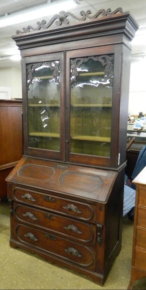 2 Piece Bookcase Top Drop Front Desk - 90" x 42" x 22": See Photos For Condition and Details