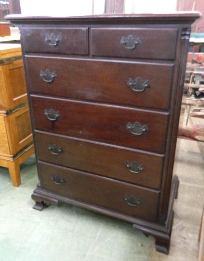 2 Over 4 Mahogany Highboy Tall Dresser - 47" x 35" x 21": See Photos For Condition and Details