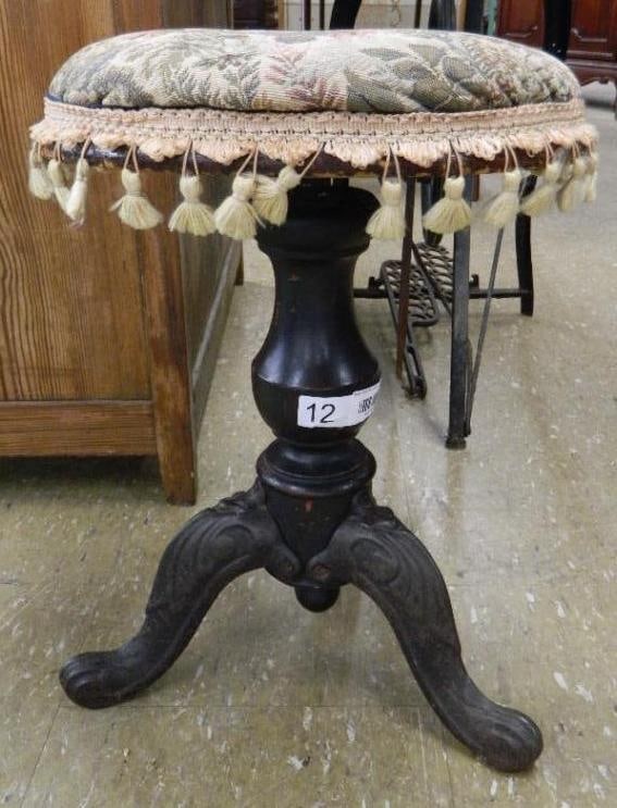 Upholstered Piano Stool - 19.5" x 14.5": See Photos For Condition and Details