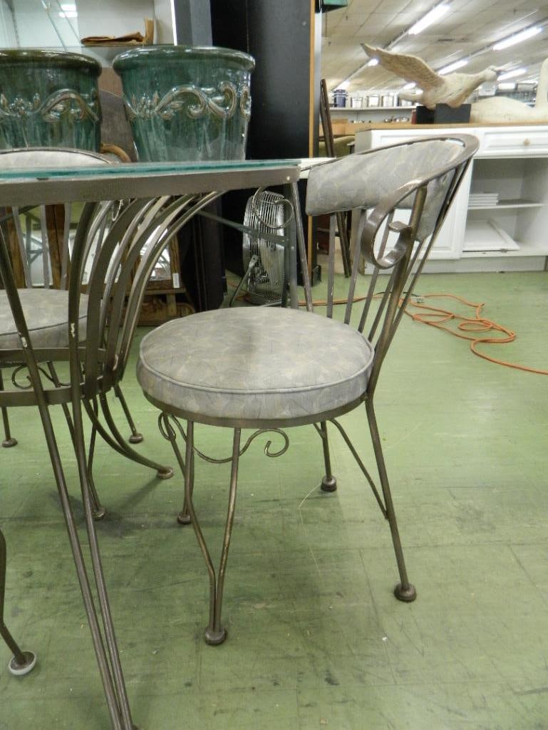 5 Piece Wrought Iron Patio Table Set - Glass Top - Table 29" x 48" x 30" - 2
