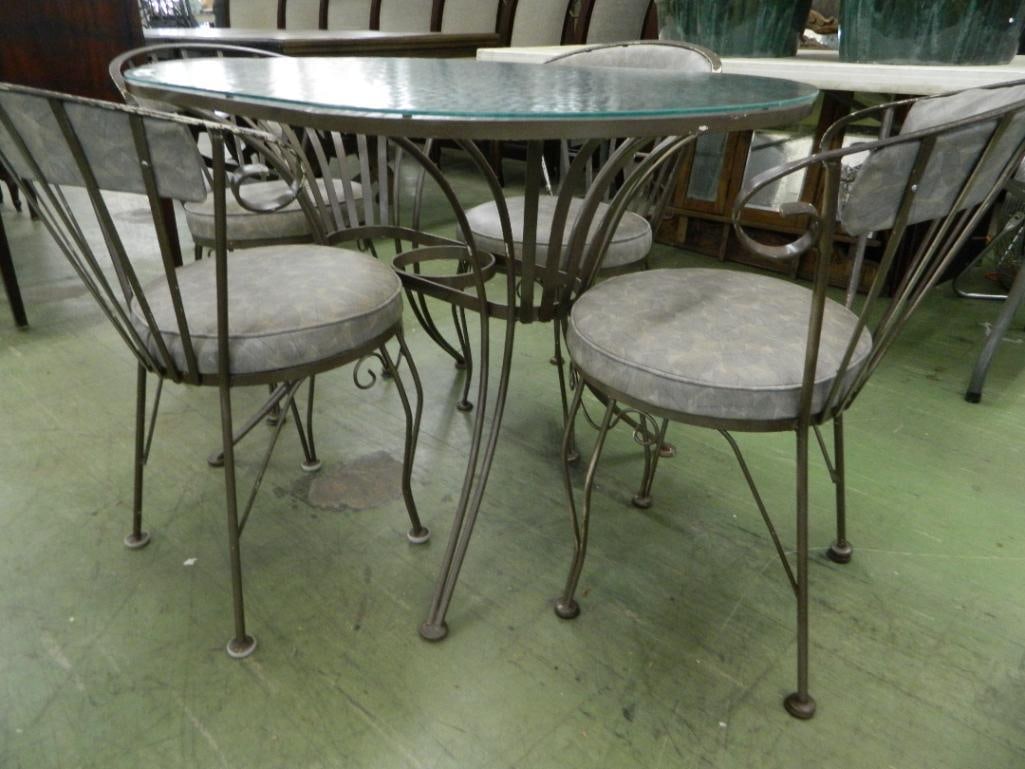 5 Piece Wrought Iron Patio Table Set - Glass Top - Table 29" x 48" x 30" - 3