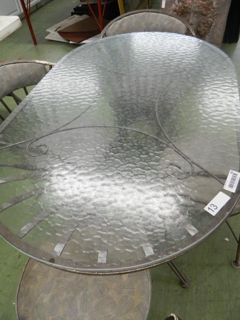 5 Piece Wrought Iron Patio Table Set - Glass Top - Table 29" x 48" x 30" - 4