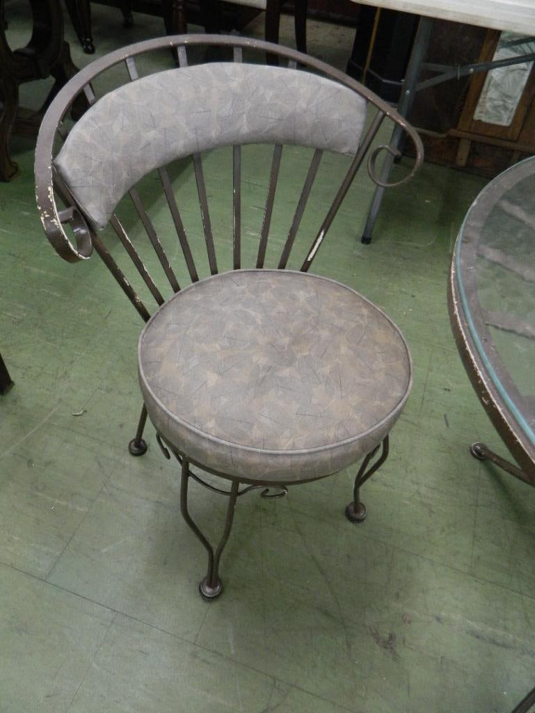 5 Piece Wrought Iron Patio Table Set - Glass Top - Table 29" x 48" x 30" - 5