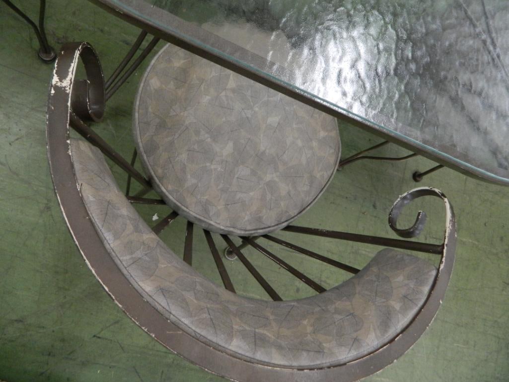 5 Piece Wrought Iron Patio Table Set - Glass Top - Table 29" x 48" x 30" - 7